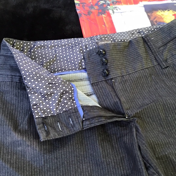 Maurices Charcoal Gray Black Striped Capris Shorts Juniors 11/12 Floral Lining - Picture 11 of 14